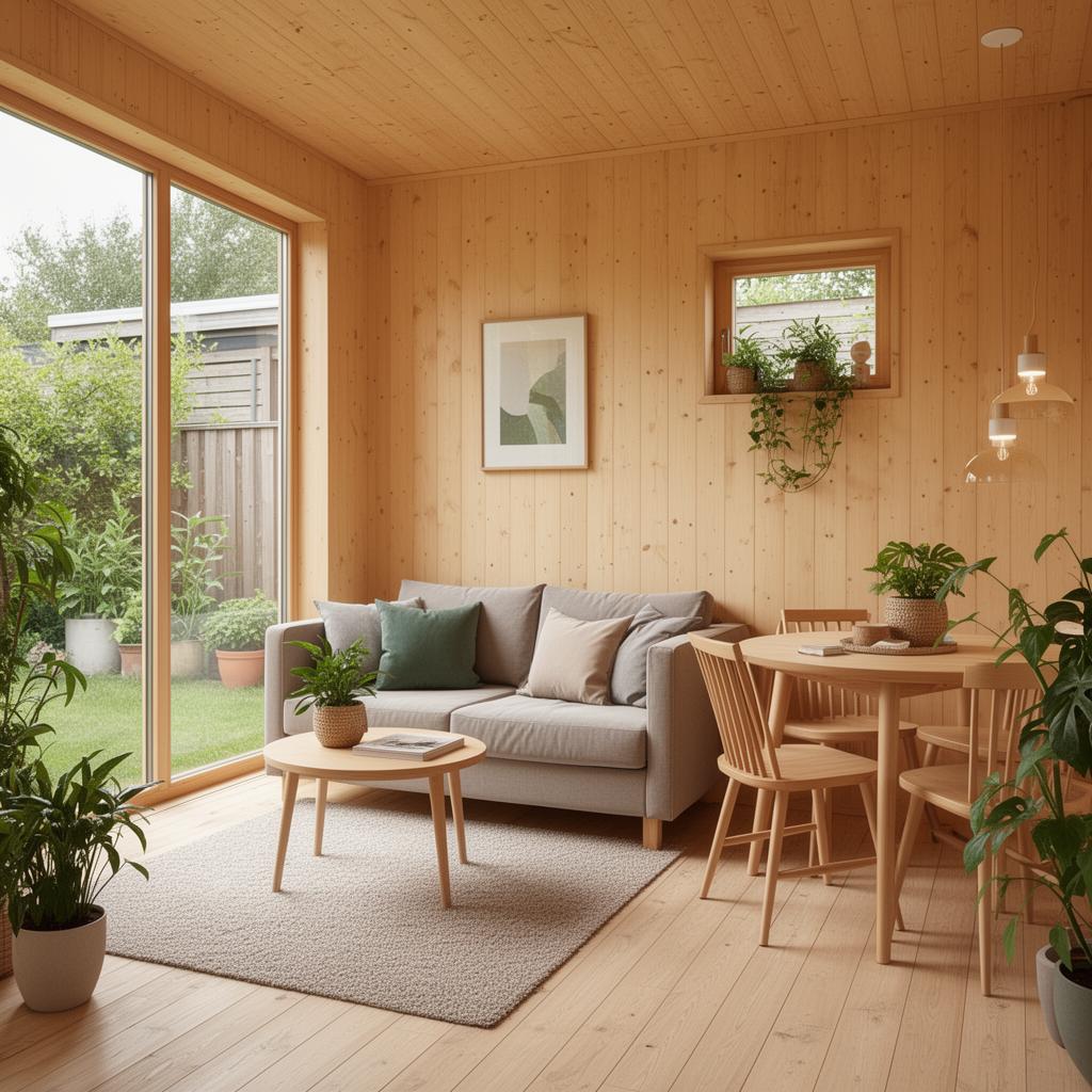 Intérieur lumineux d'un studio de jardin Diteco House
